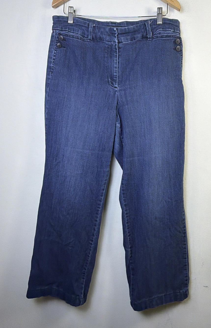 Talbots 12 Blue Stretch Wide Leg Jeans sailor ankle coastal preppy retro